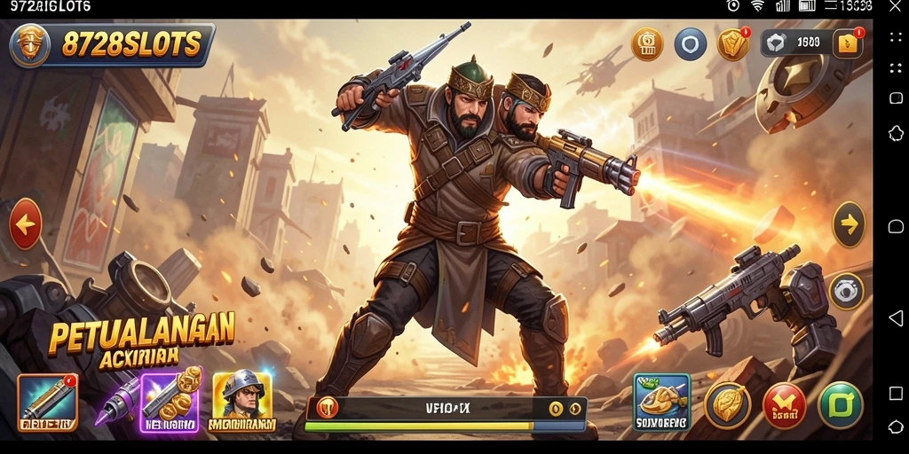 Cuplikan gameplay 8728SLOTS yang menampilkan aksi mendebarkan dan misi penuh tantangan.