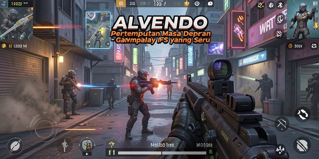 Tampilan gameplay ALVENDO yang mendebarkan dalam mode FPS.