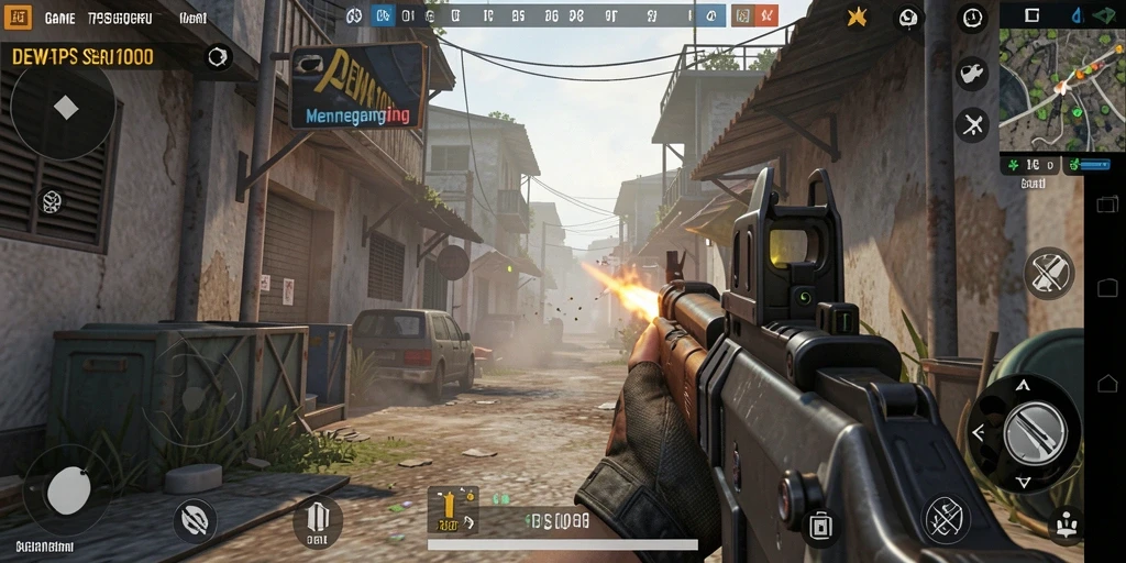 Screenshot utama DEWA1000 menampilkan aksi gameplay menegangkan di medan perang.