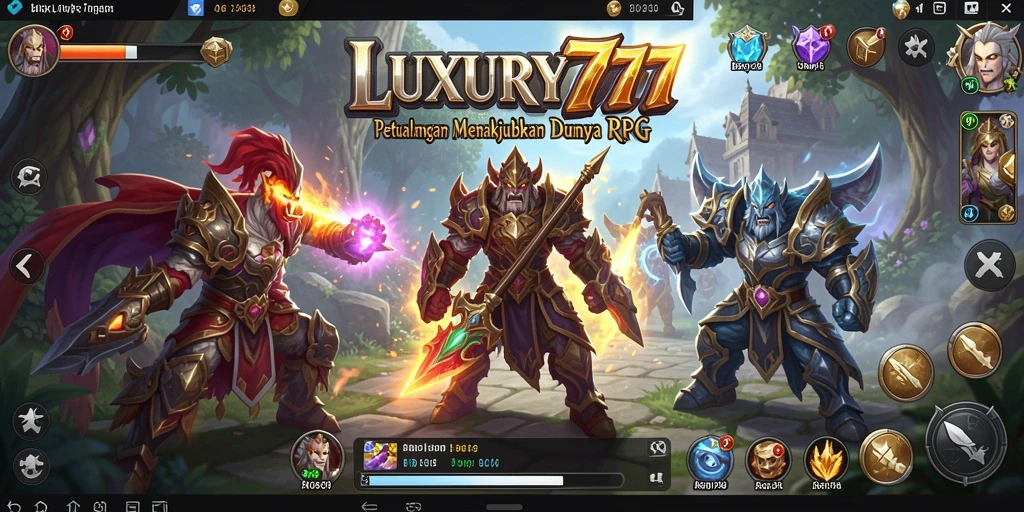 Screenshot gameplay LUXURY777 menampilkan pertarungan epik dalam dunia RPG.