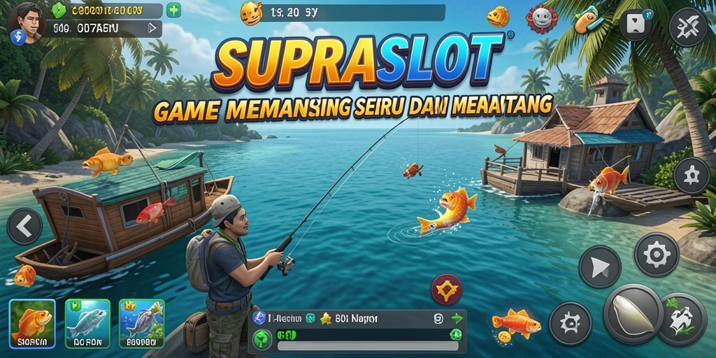 Tampilan gameplay SUPRASLOT yang menampilkan aksi memancing yang seru.