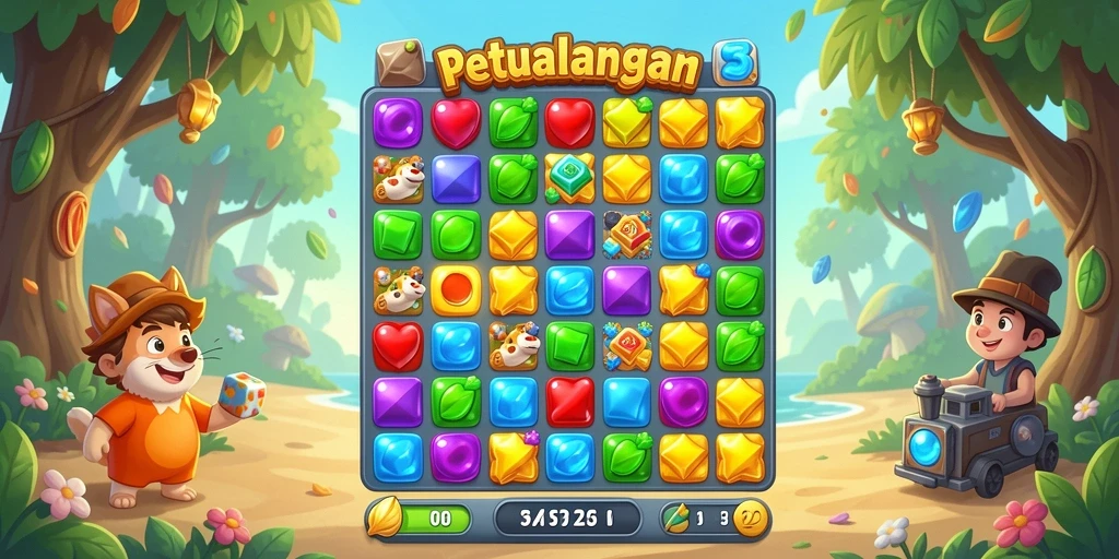 Screenshot gameplay TGER123 menampilkan suasana seru permainan Match-3.