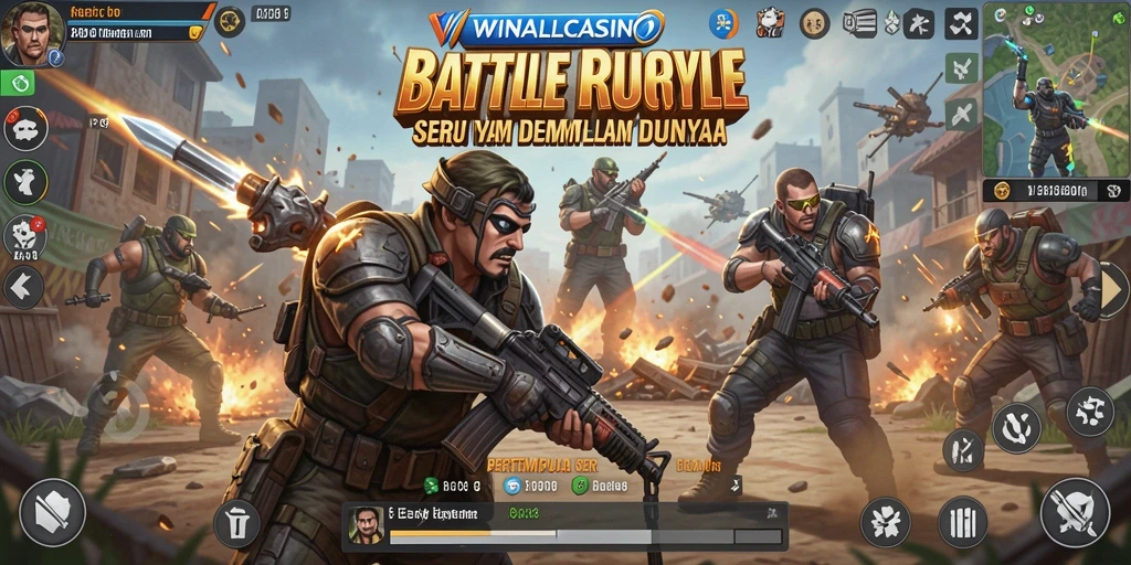 Tampilan gameplay <strong>WINALLCASINO</strong> yang mendebarkan dalam pertarungan Battle Royale.